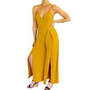 Simplee mustard yellow split leg cropped jumpsuit size small